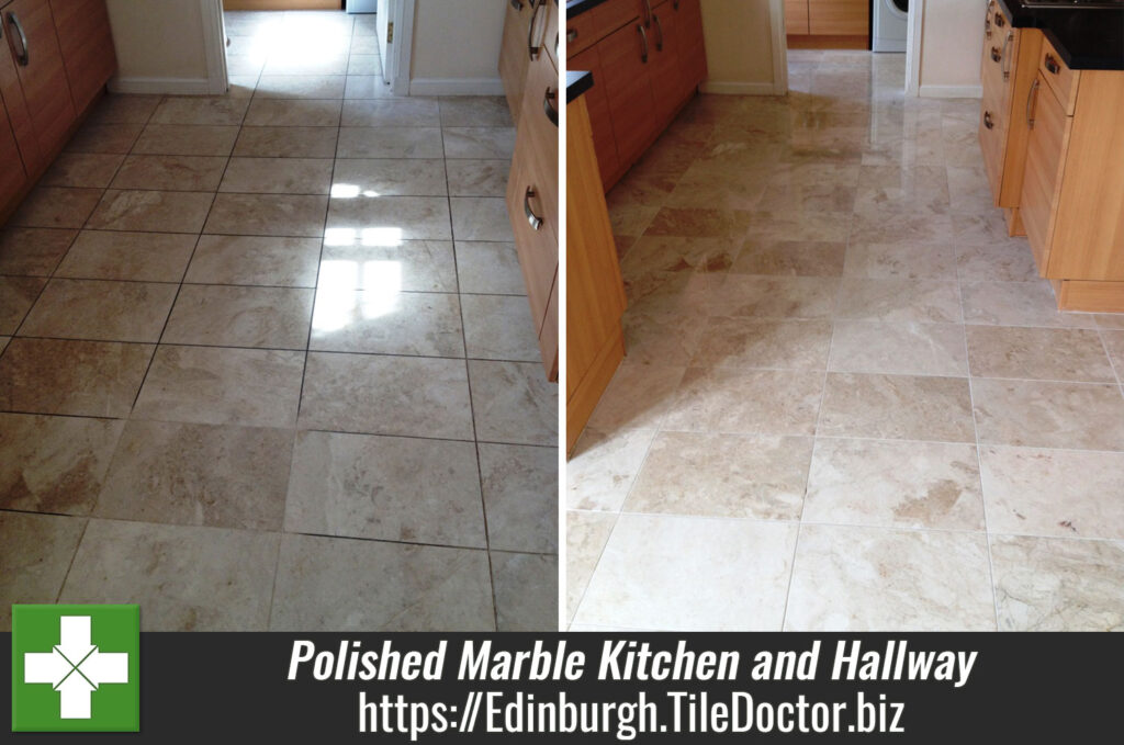 Marble Tiled Kitchen and Hallway Cleaned and Polished in Edinburgh