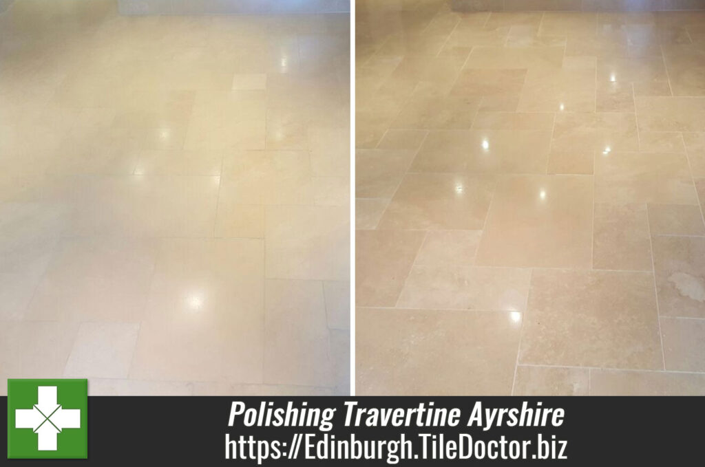 Dirty Travertine Tiled Floor Cleaned and Polished in Ayrshire