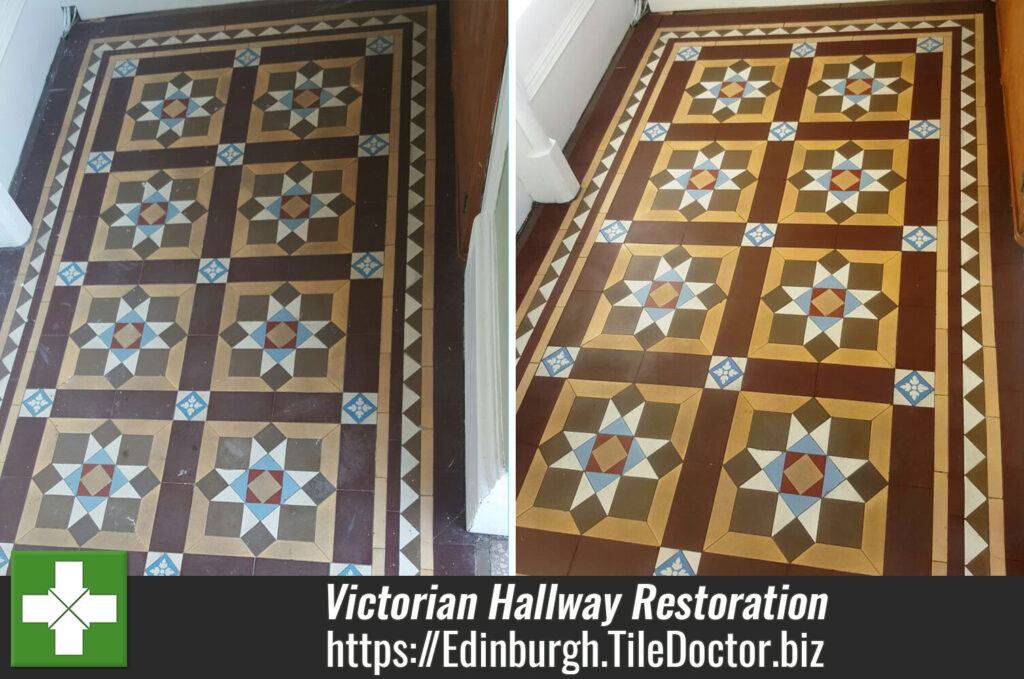 Dirty Victorian Tiled Hallway Restored in Edinburgh