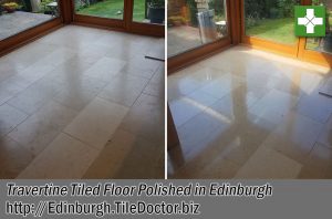 Travertine Tiled Floor Before After Polishing Edinburgh