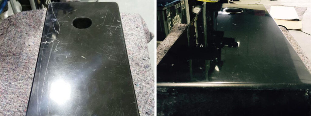 Scratched Black Marble Lamp Base Before and After Restoration Fife