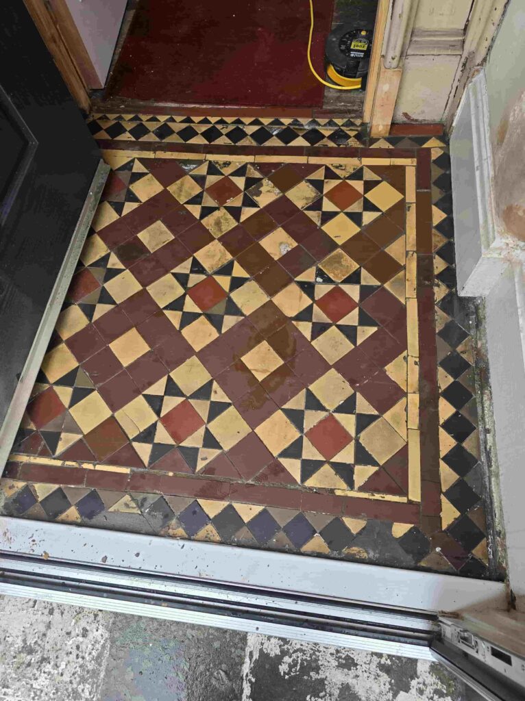 Victorian Tiled Vestibule Floor During Cleaning Morningside Edinburgh