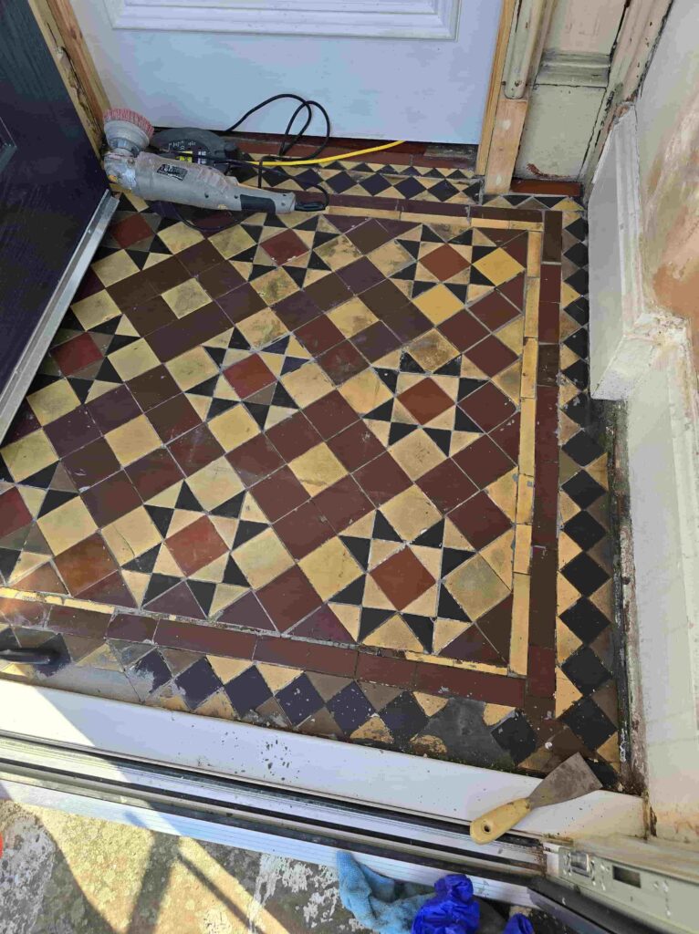 Victorian Tiled Vestibule Floor During Cleaning Morningside Edinburgh