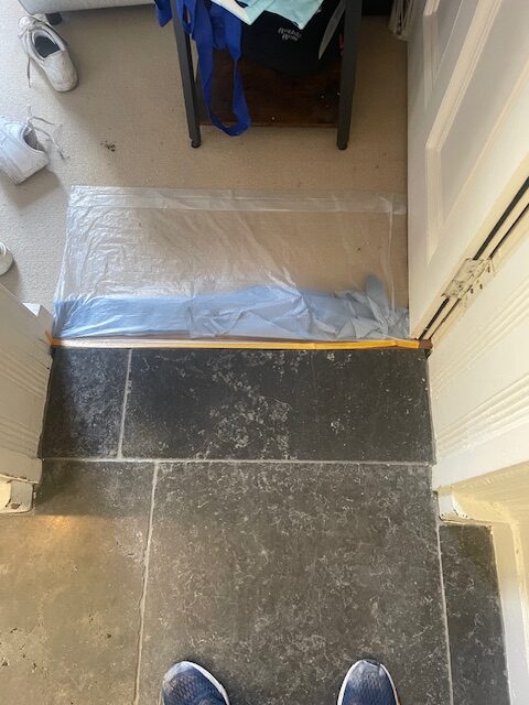 Limestone Hallway Floor Edinburgh Before Cleaning Adding doorway protection Limestone Hallway Floor Edinburgh Before Cleaning Adding doorway protection