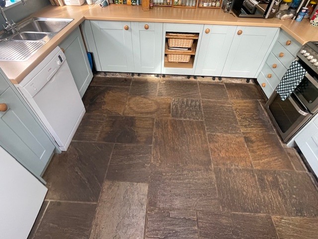 Indian Sandstone Kitchen Floor Melrose Before Clean and Seal