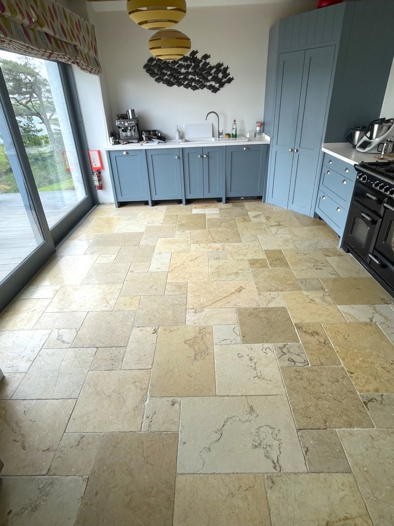 Tumbled Beige Limestone Kitchen Floor After Renovation Kinross