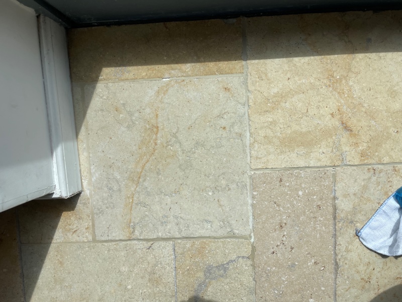 Vinegar-Stained Tumbled Beige Limestone Kitchen Floor After Renovation Kinross